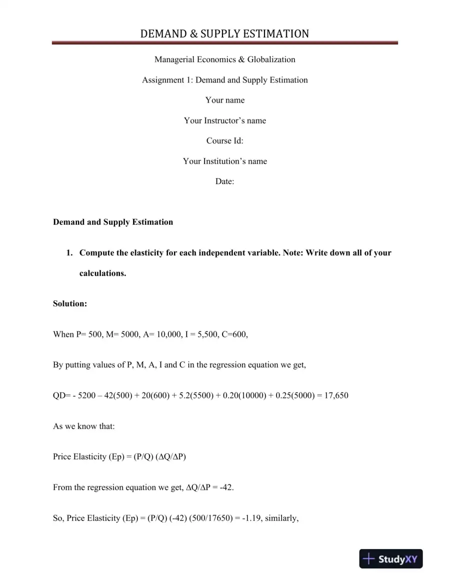Managerial Economics & Globalization: Assignment 1 Demand and Supply Estimation, page 3
