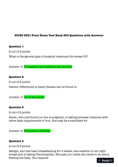 NURS6551 Cardiovascular Final Exam Test bank With Answers (51 Solved Questions) - Page 3 preview image