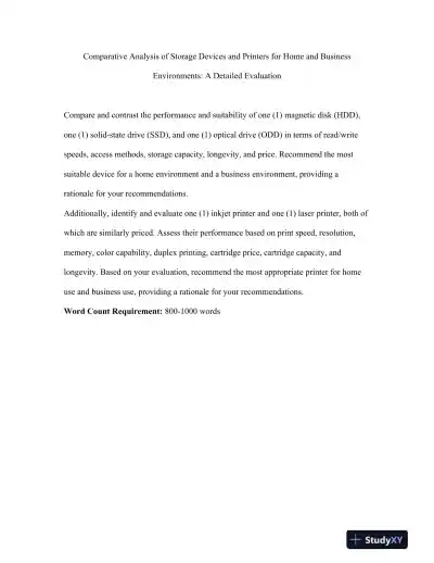 Comparative Analysis of Storage Devices and Printers for Home and Business Environments: A Detailed Evaluation - Page 1 preview image