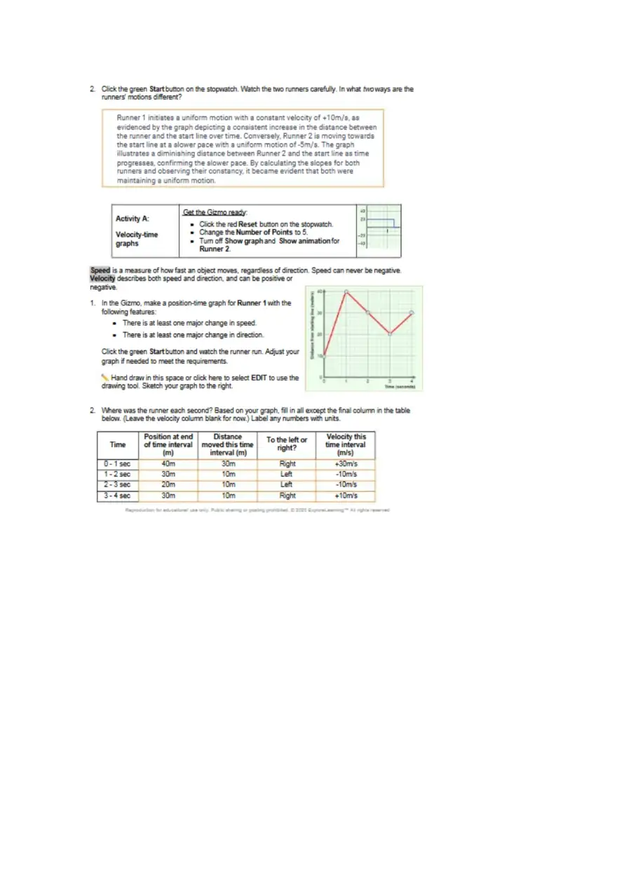 Distance Time Velocity Gizmo Handout-2, page 2
