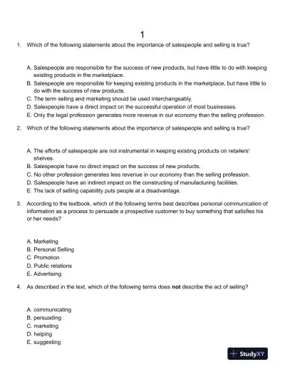 ABCs of Relationship Selling Through Service 6th Canadian Edition Test Bank - Page 1 preview image