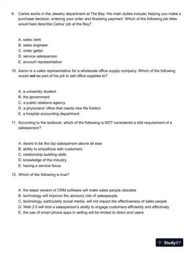 ABCs of Relationship Selling Through Service 6th Canadian Edition Test Bank - Page 4 preview image