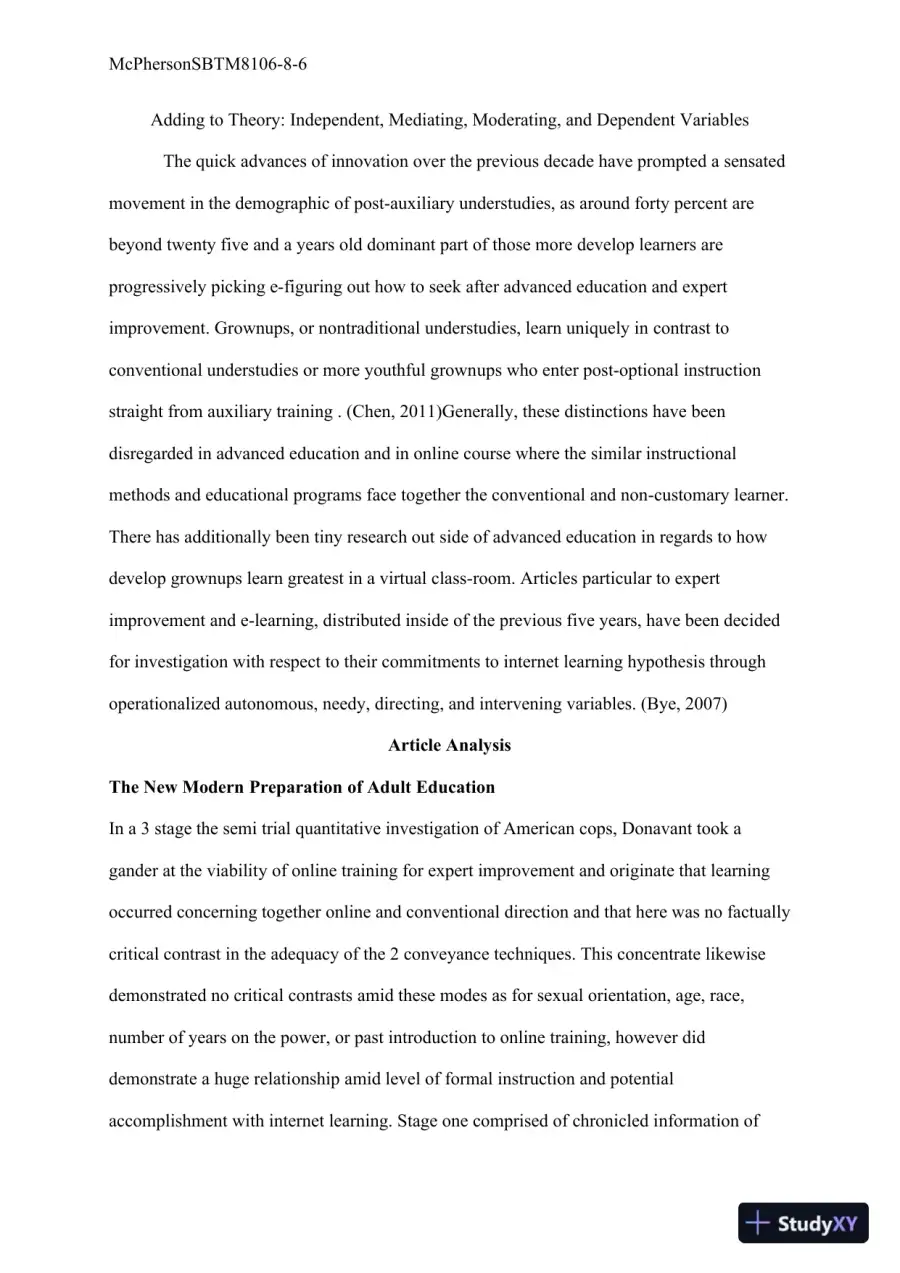 Adding to Theory: Independent, Moderating, Mediating, and Dependent Variables Northcentral University, page 3