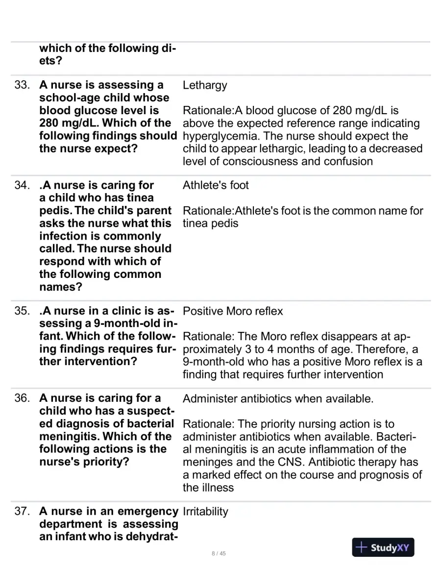 2023 ATI Paediatrics Proctored Exam With Answers (190 Solved Questions), page 9