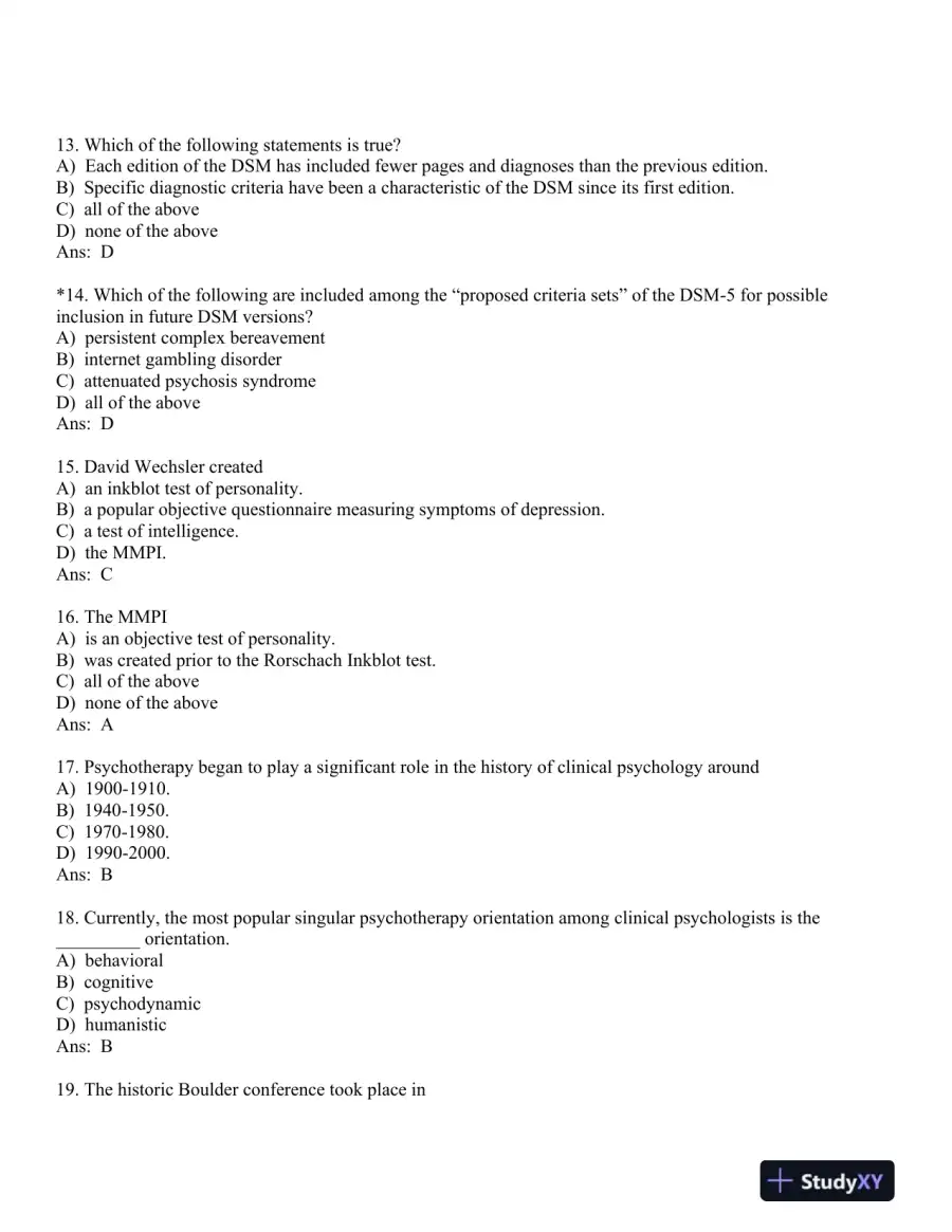 Clinical Psychology: Science, Practice, and Culture: DSM-5 Update Third Edition Test Bank, page 11
