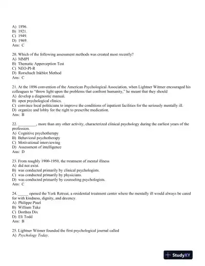Clinical Psychology: Science, Practice, and Culture: DSM-5 Update Third Edition Test Bank - Page 12 preview image