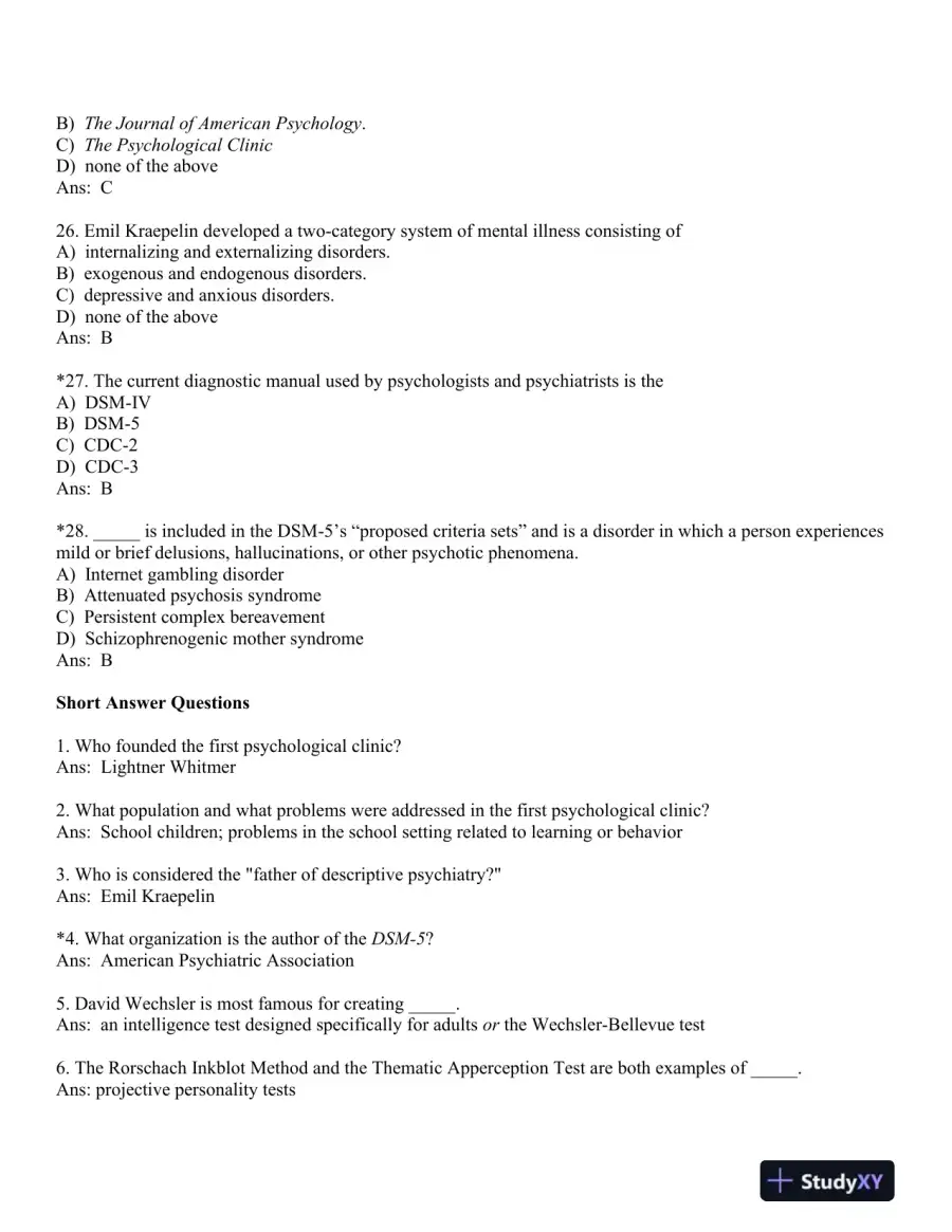 Clinical Psychology: Science, Practice, and Culture: DSM-5 Update Third Edition Test Bank, page 13