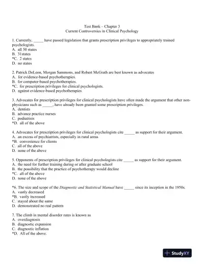 Clinical Psychology: Science, Practice, and Culture: DSM-5 Update Third Edition Test Bank - Page 15 preview image