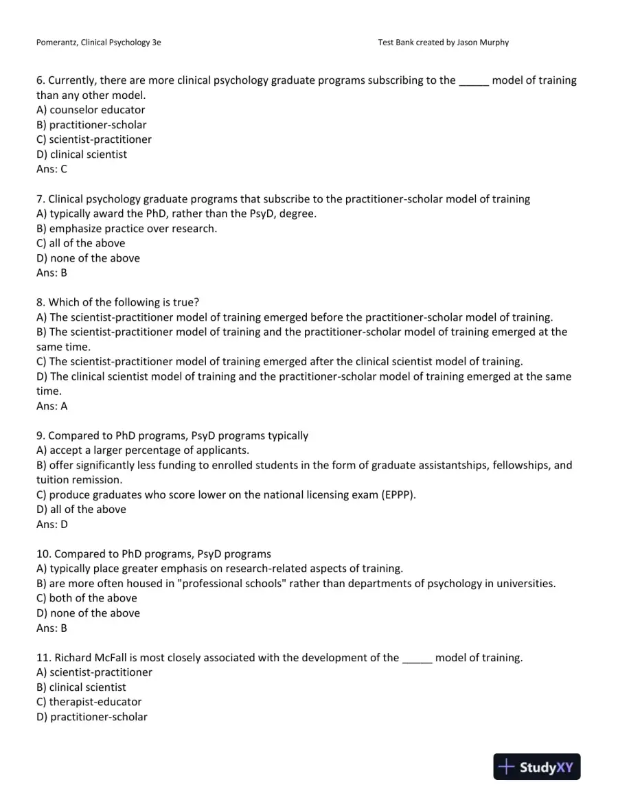 Clinical Psychology: Science, Practice, and Culture: DSM-5 Update Third Edition Test Bank, page 3