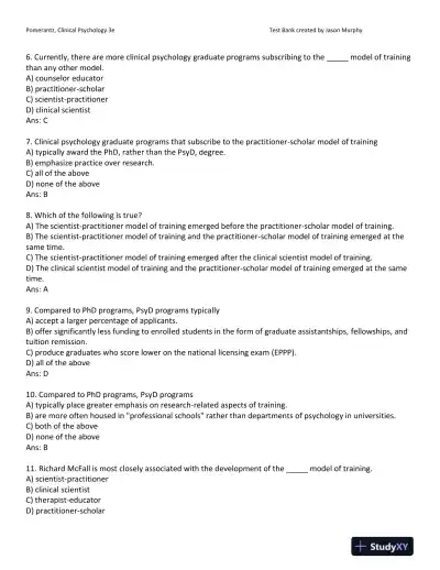 Clinical Psychology: Science, Practice, and Culture: DSM-5 Update Third Edition Test Bank - Page 3 preview image