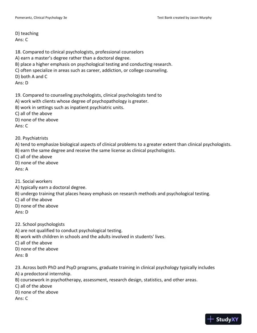 Clinical Psychology: Science, Practice, and Culture: DSM-5 Update Third Edition Test Bank, page 5
