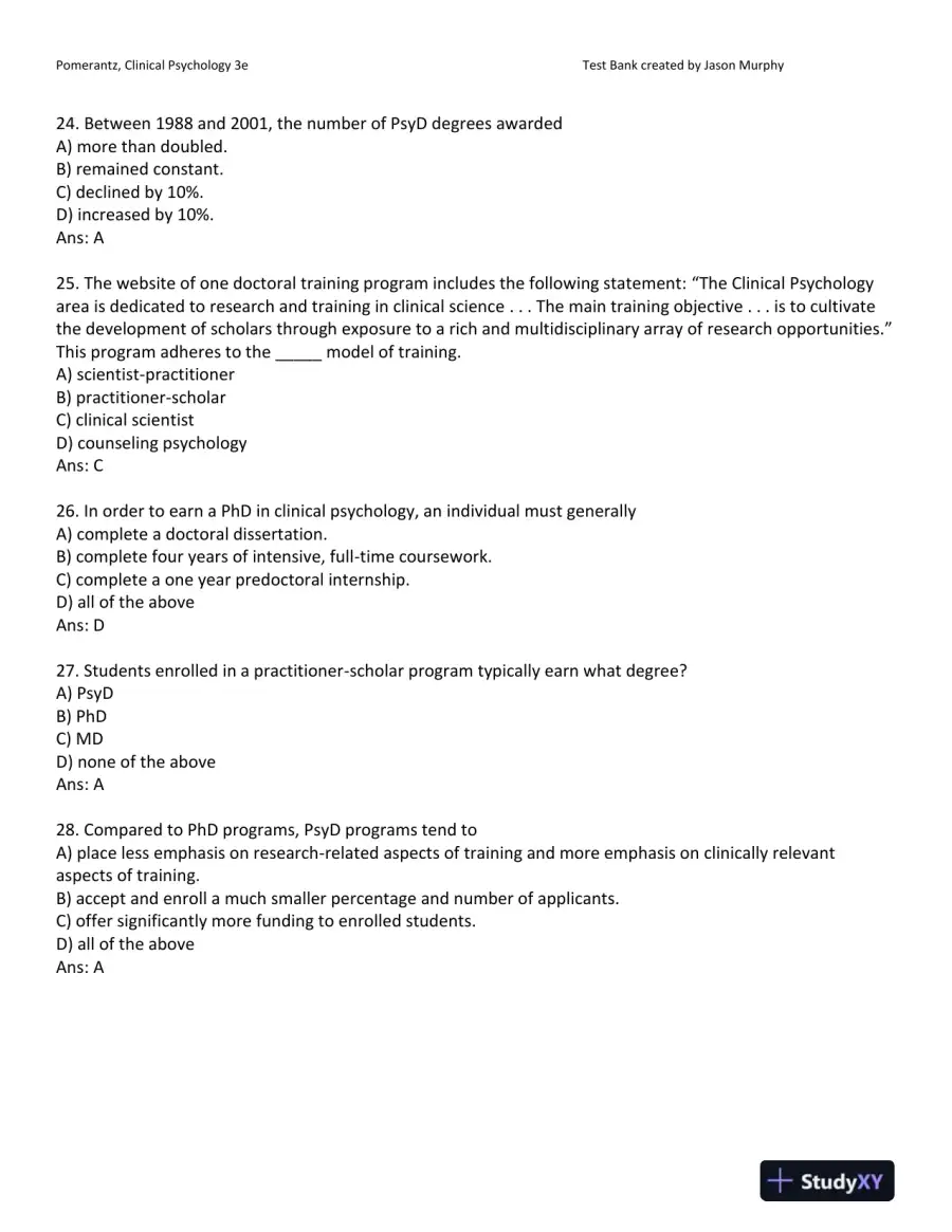 Clinical Psychology: Science, Practice, and Culture: DSM-5 Update Third Edition Test Bank, page 6