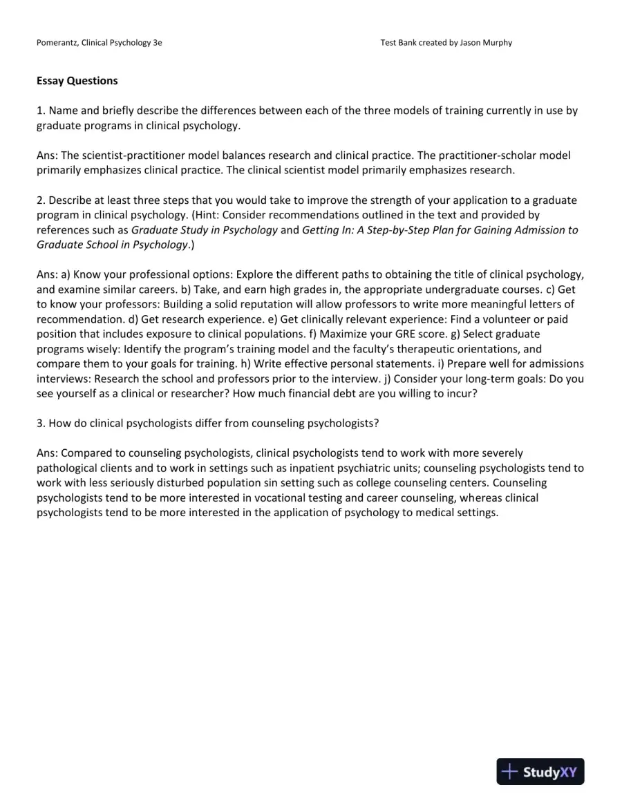 Clinical Psychology: Science, Practice, and Culture: DSM-5 Update Third Edition Test Bank, page 8