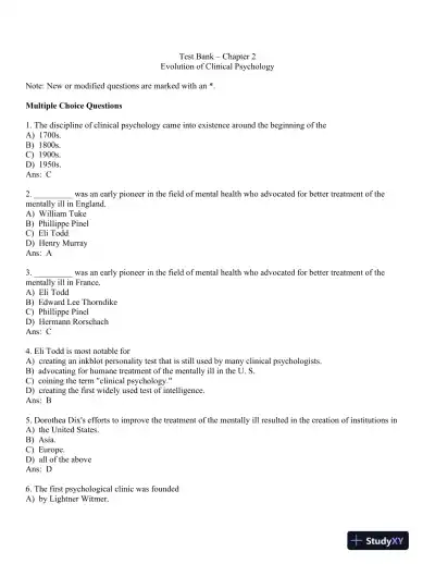 Clinical Psychology: Science, Practice, and Culture: DSM-5 Update Third Edition Test Bank - Page 9 preview image