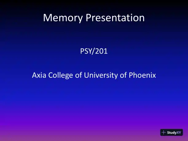 Memory Presentation - PSY/201 Axia College Of University Of Phoenix - Page 1 preview image