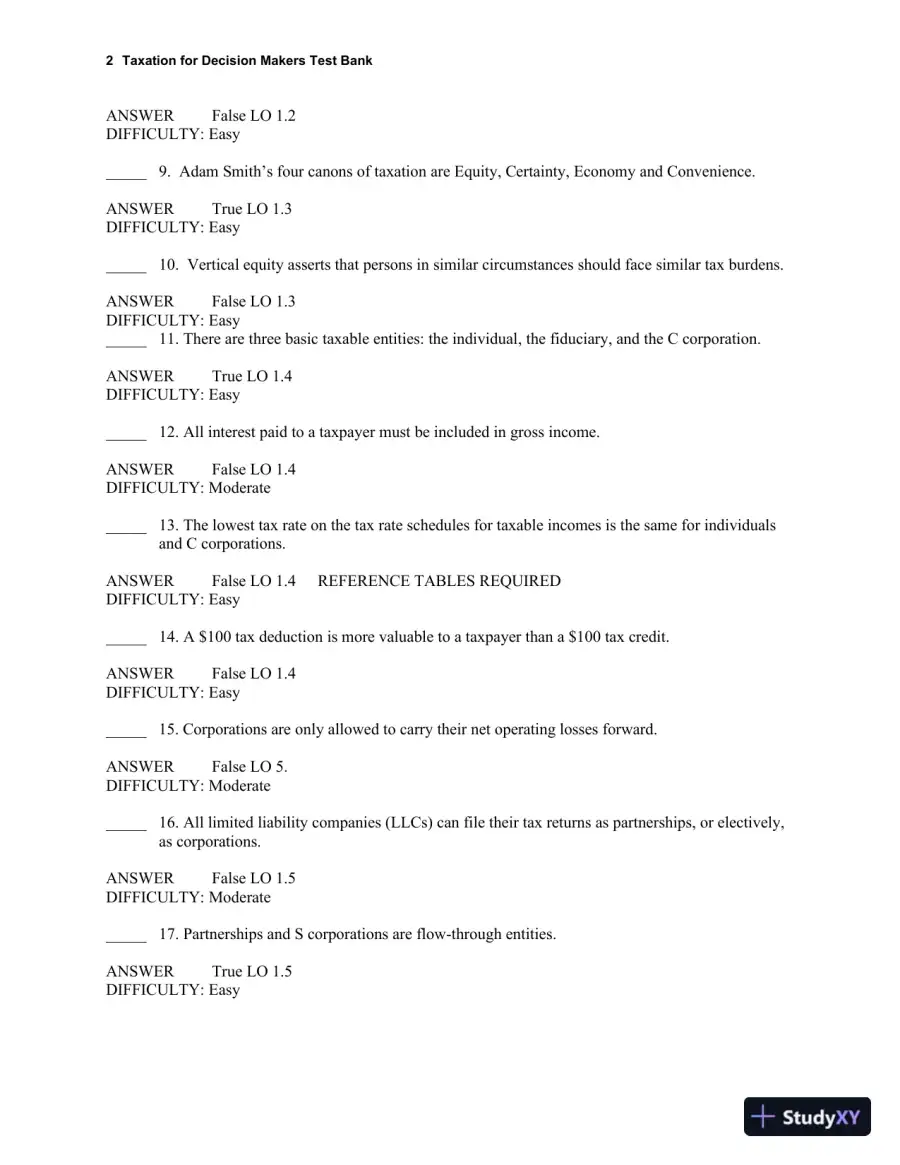 Taxation for Decision Makers Test Bank, page 3