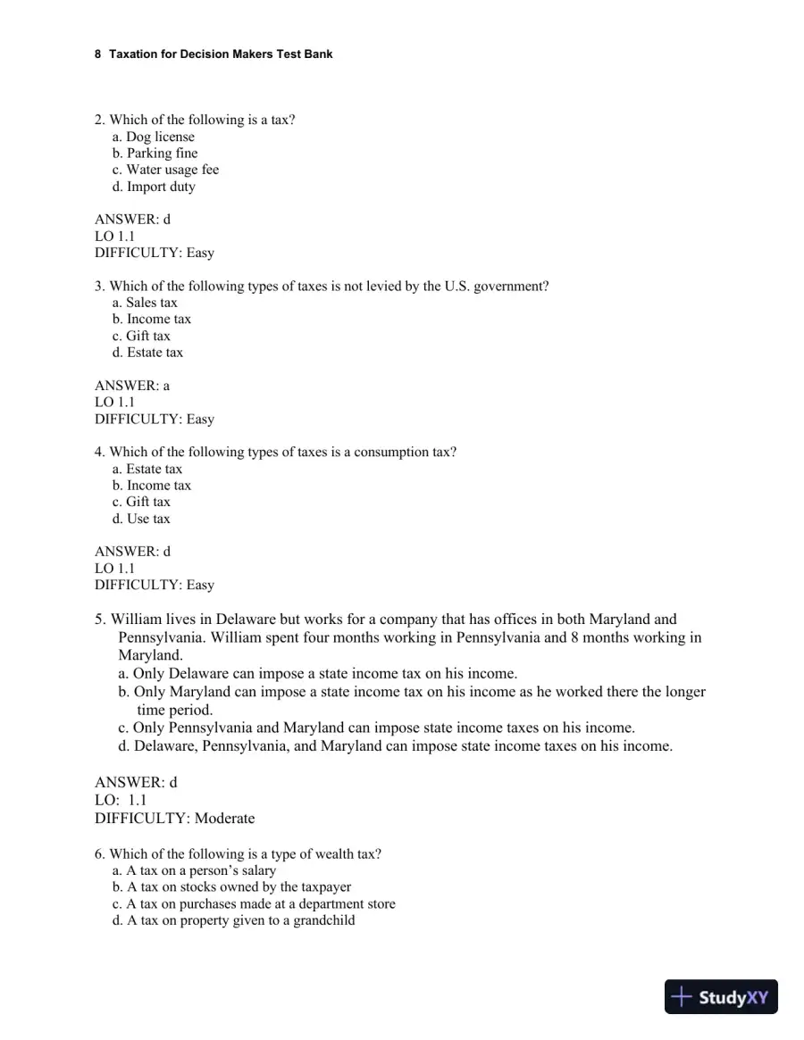 Taxation for Decision Makers Test Bank, page 9