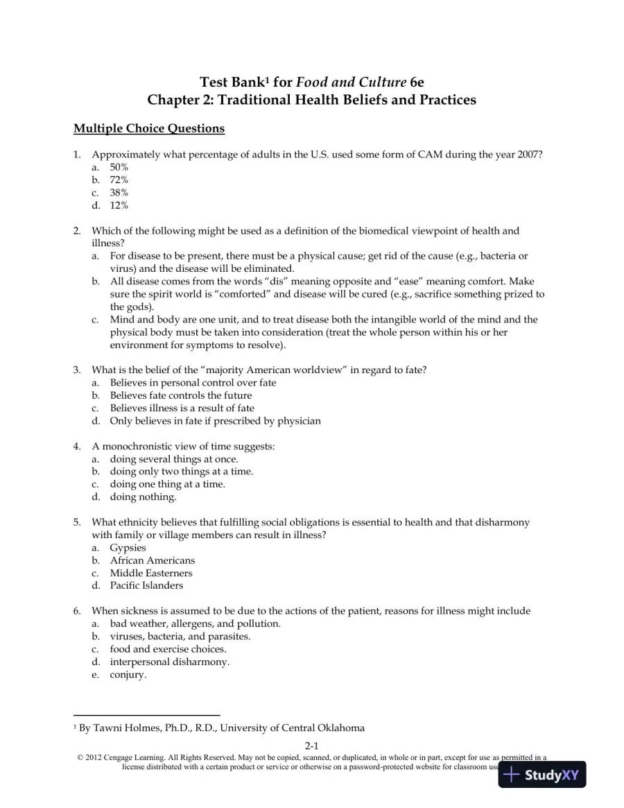 Food and Culture 6th Edition Test Bank, page 11
