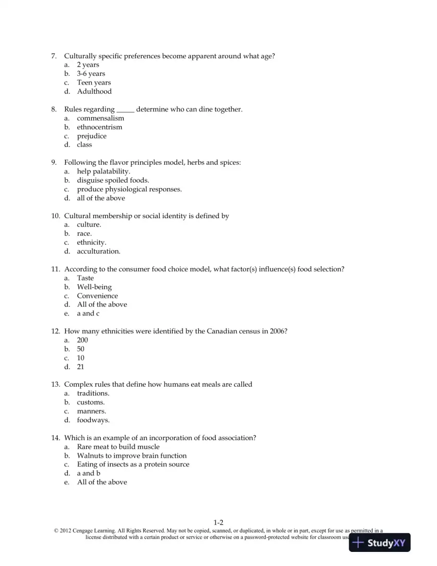 Food and Culture 6th Edition Test Bank, page 3