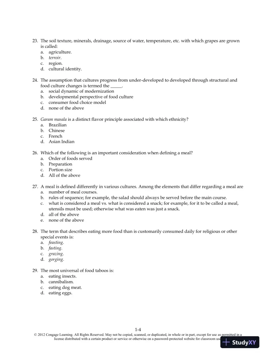 Food and Culture 6th Edition Test Bank, page 5