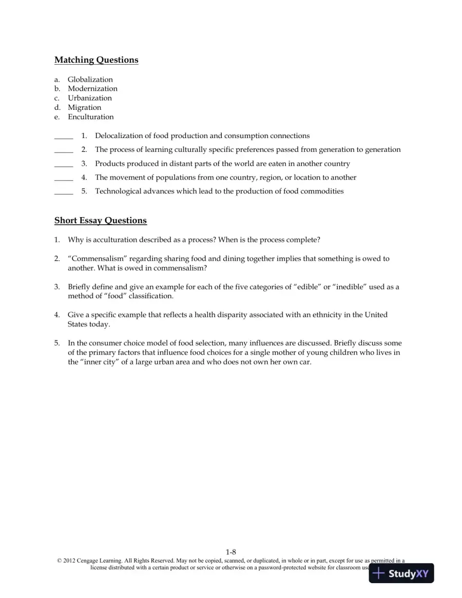 Food and Culture 6th Edition Test Bank, page 9