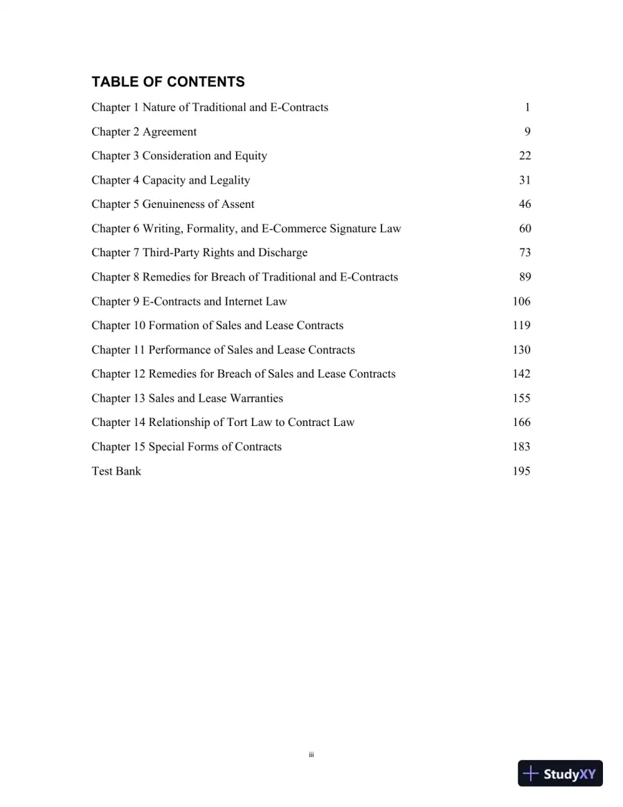 Test Bank for Contract Law for Paralegals: Traditional and e-Contracts, 3rd Edition, page 3