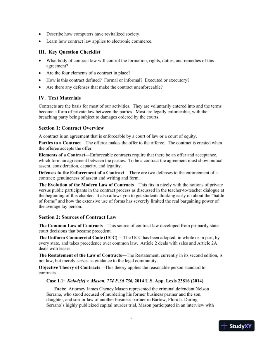 Test Bank for Contract Law for Paralegals: Traditional and e-Contracts, 3rd Edition, page 5
