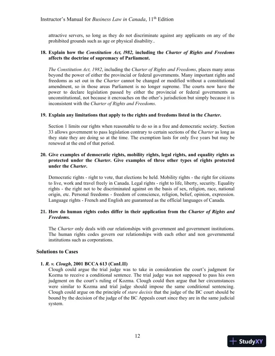 Solution Manual For Business Law in Canada, 11th Canadian Edition, page 15