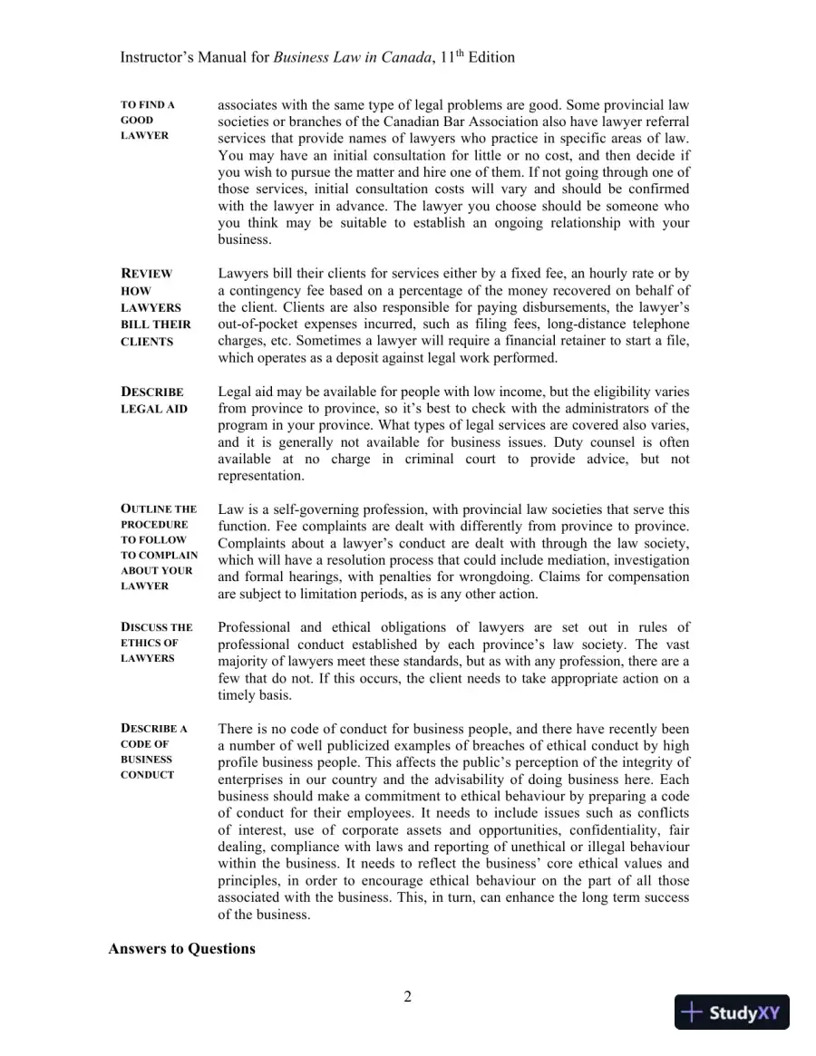 Solution Manual For Business Law in Canada, 11th Canadian Edition, page 5