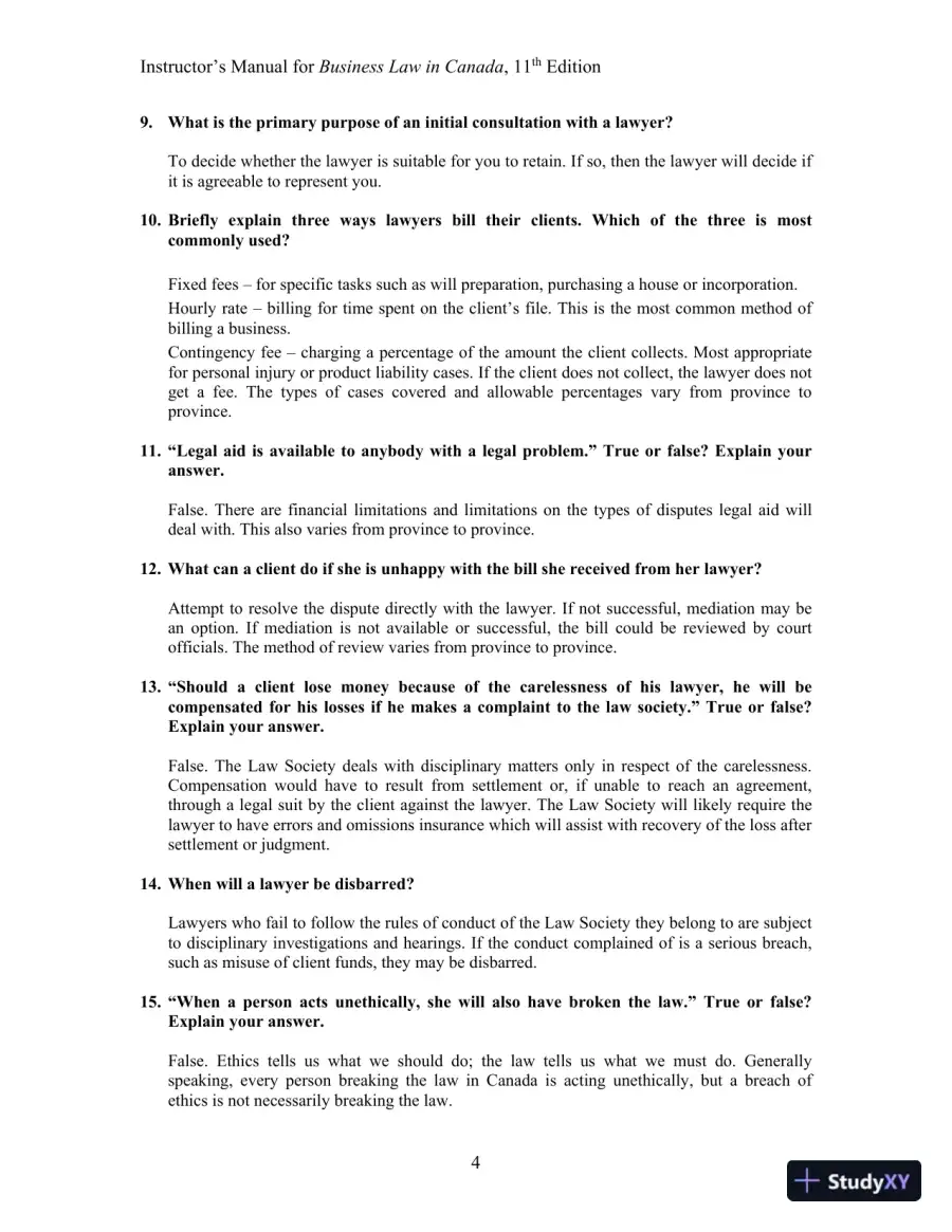 Solution Manual For Business Law in Canada, 11th Canadian Edition, page 7