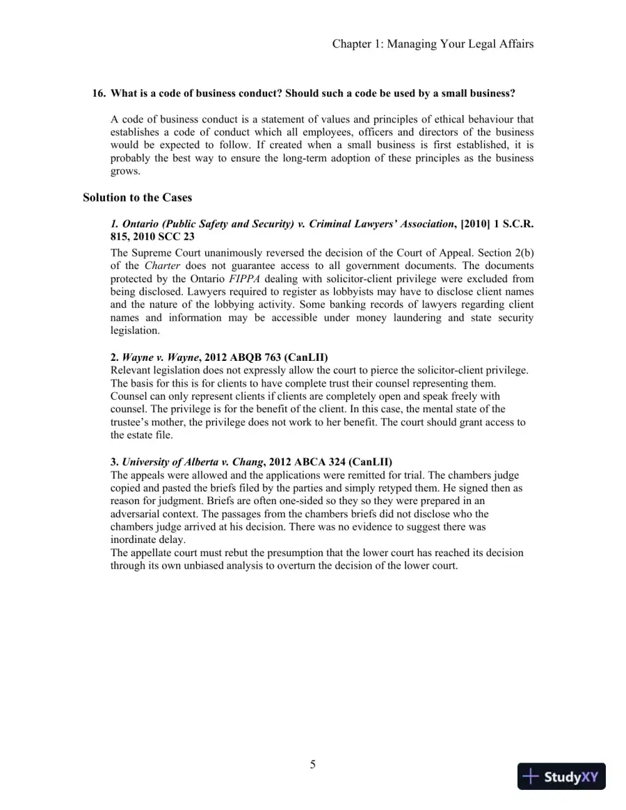 Solution Manual For Business Law in Canada, 11th Canadian Edition, page 8