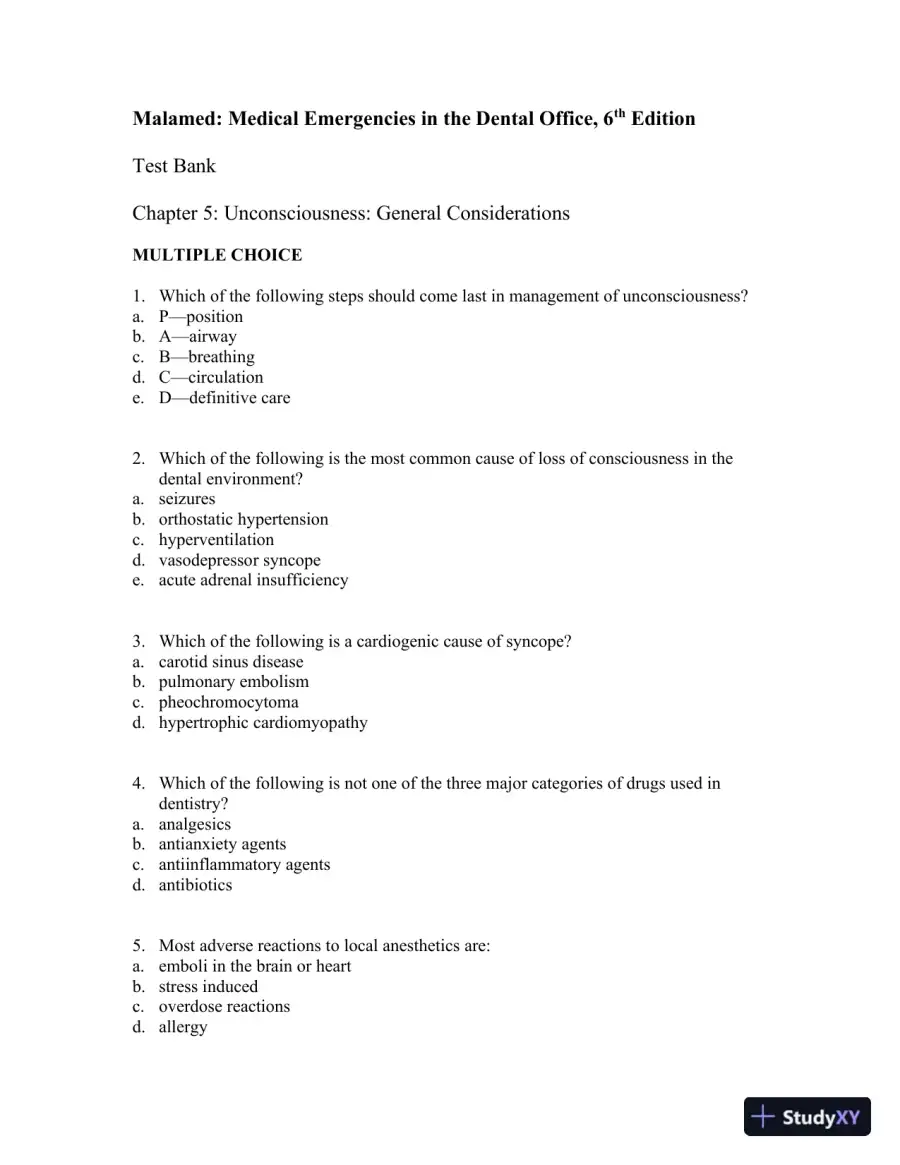 Medical Emergencies in the Dental Office 6th Edition Test Bank, page 12