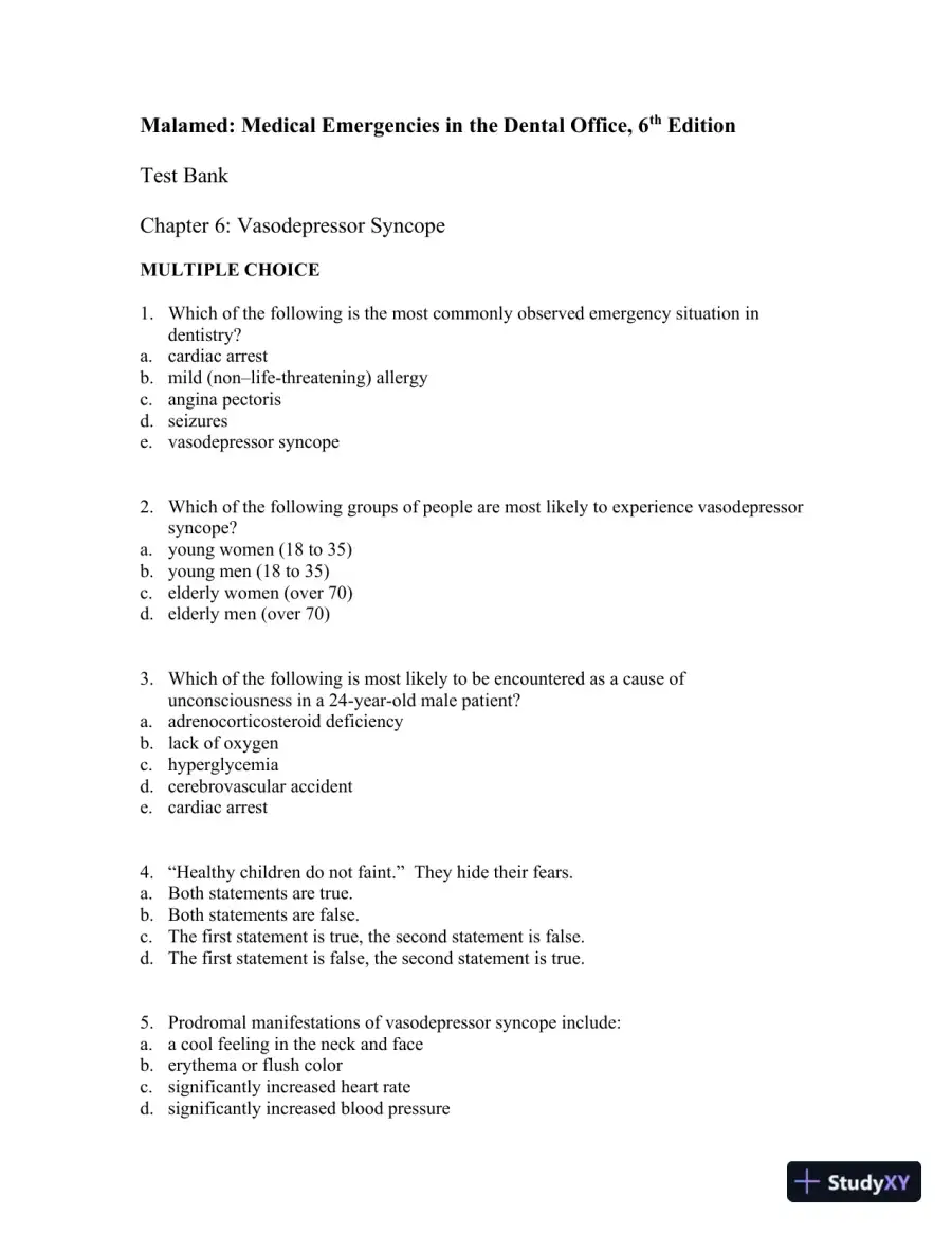 Medical Emergencies in the Dental Office 6th Edition Test Bank, page 15