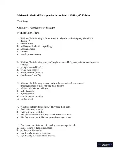 Medical Emergencies in the Dental Office 6th Edition Test Bank - Page 15 preview image
