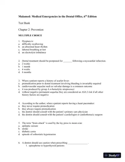 Medical Emergencies in the Dental Office 6th Edition Test Bank - Page 4 preview image