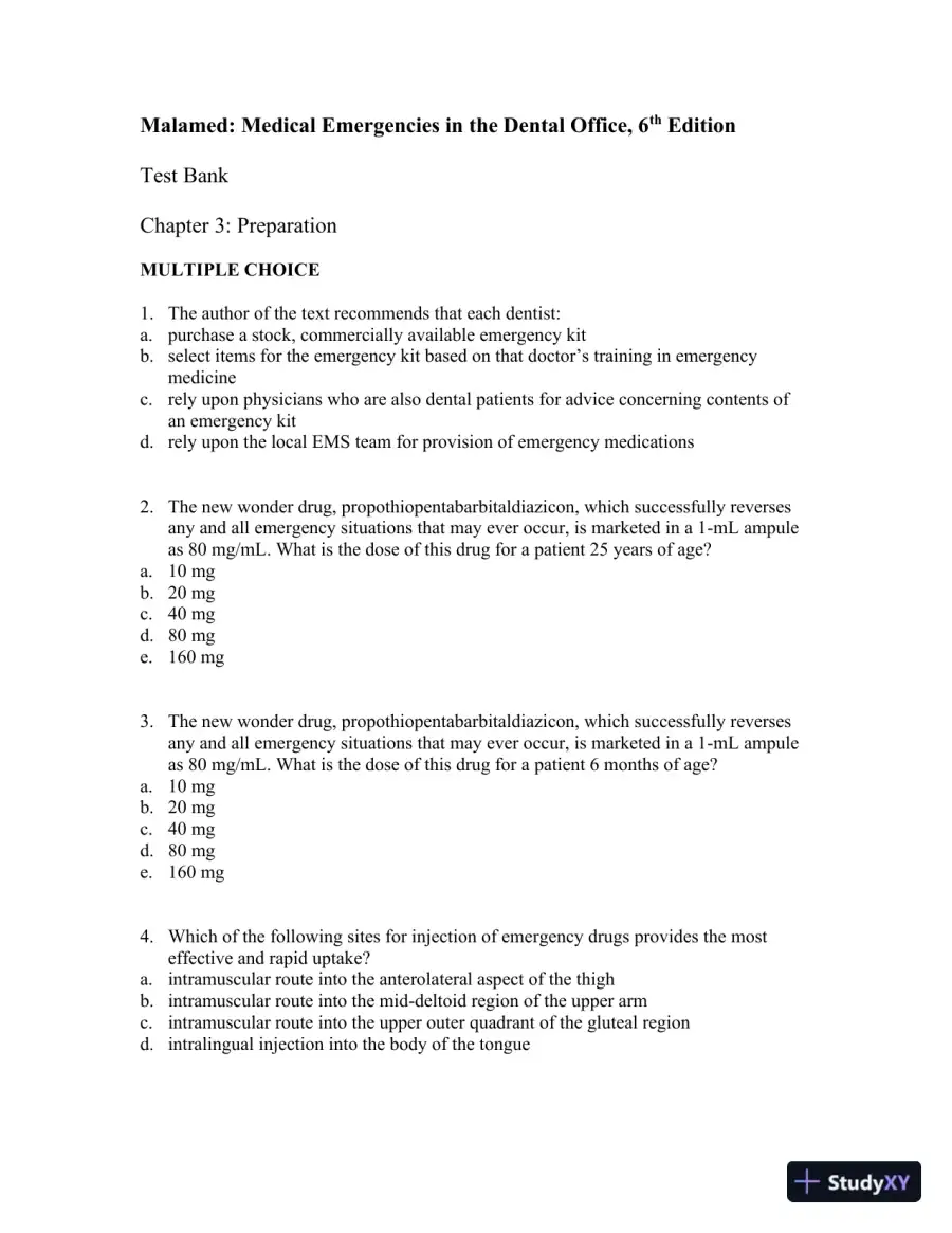 Medical Emergencies in the Dental Office 6th Edition Test Bank, page 7