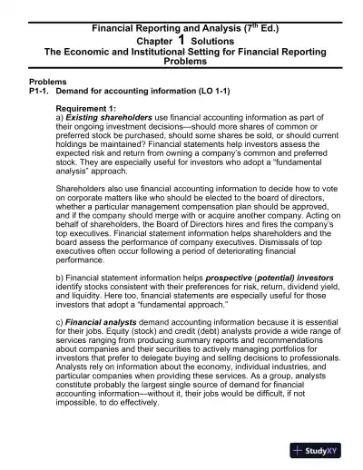 Financial Reporting And Analysis, 7th Edition Solution Manual - Page 1 preview image