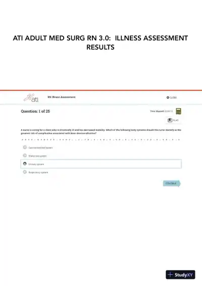ATI RN Adult Medical Surgical Illness Assessment Result 3.0 With Answers (25 Solved Questions) - Page 1 preview image