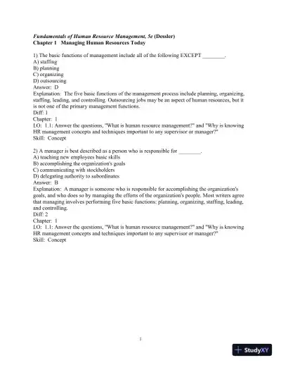 Test Bank for Fundamentals of Human Resource Management, 5th Edition - Page 3 preview image