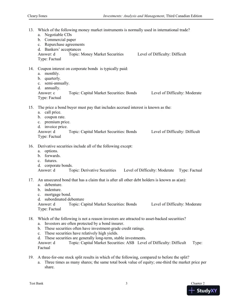 Investments : Analysis And Management, Third Canadian Edition Test Bank, page 12
