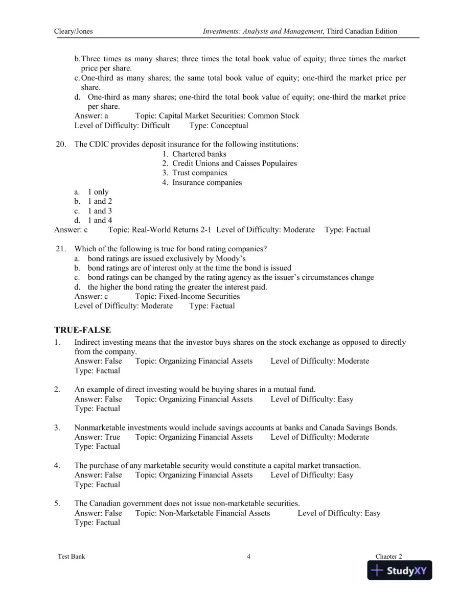 Investments : Analysis And Management, Third Canadian Edition Test Bank, page 13
