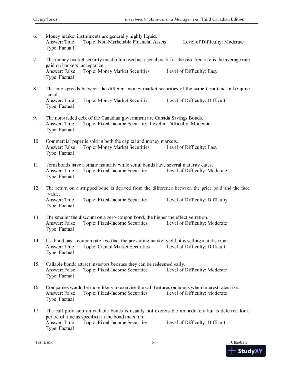 Investments : Analysis And Management, Third Canadian Edition Test Bank, page 14