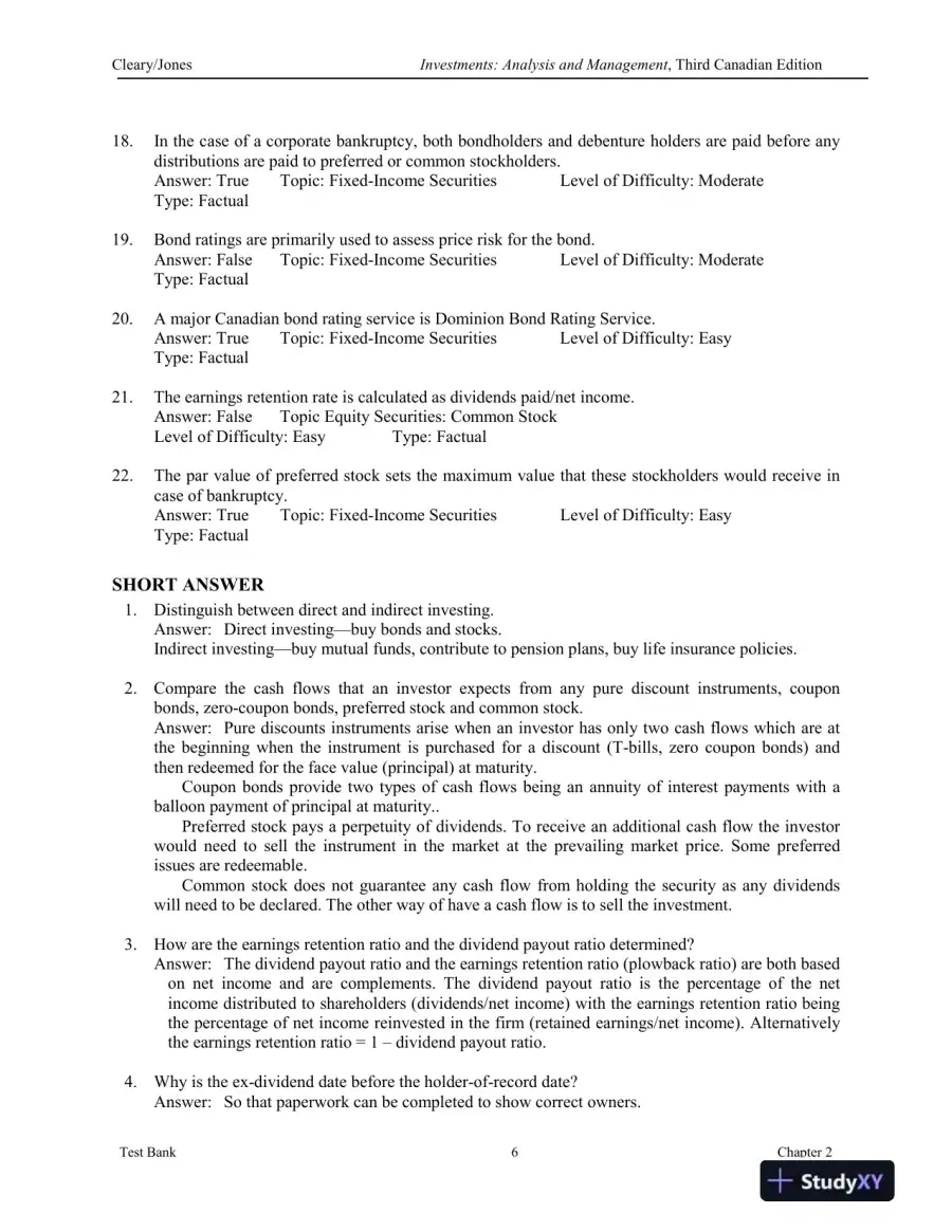 Investments : Analysis And Management, Third Canadian Edition Test Bank, page 15