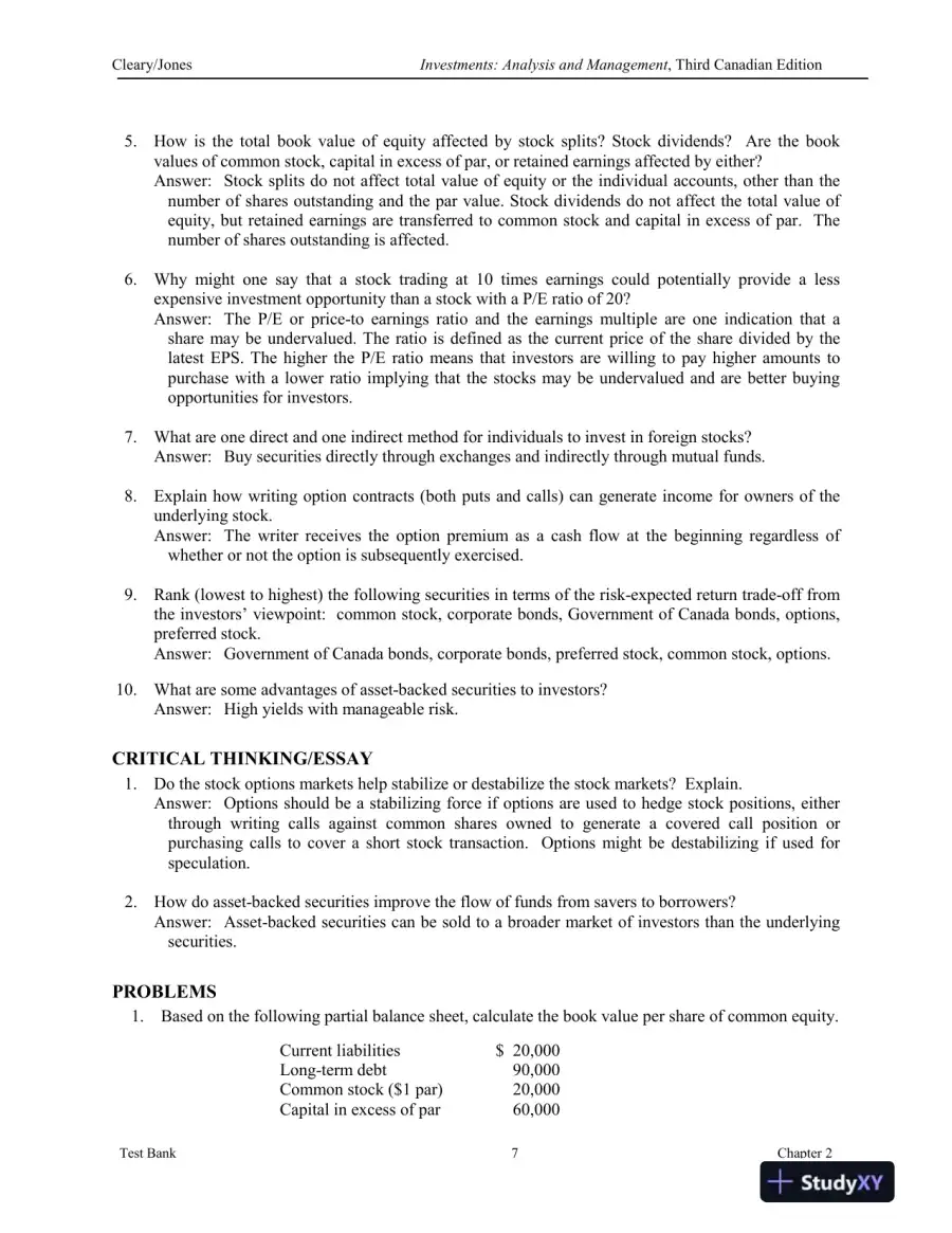 Investments : Analysis And Management, Third Canadian Edition Test Bank, page 16