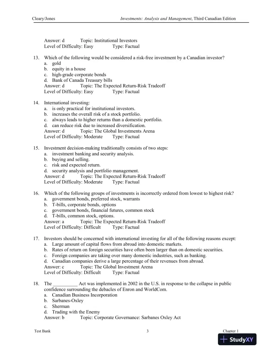 Investments : Analysis And Management, Third Canadian Edition Test Bank, page 4