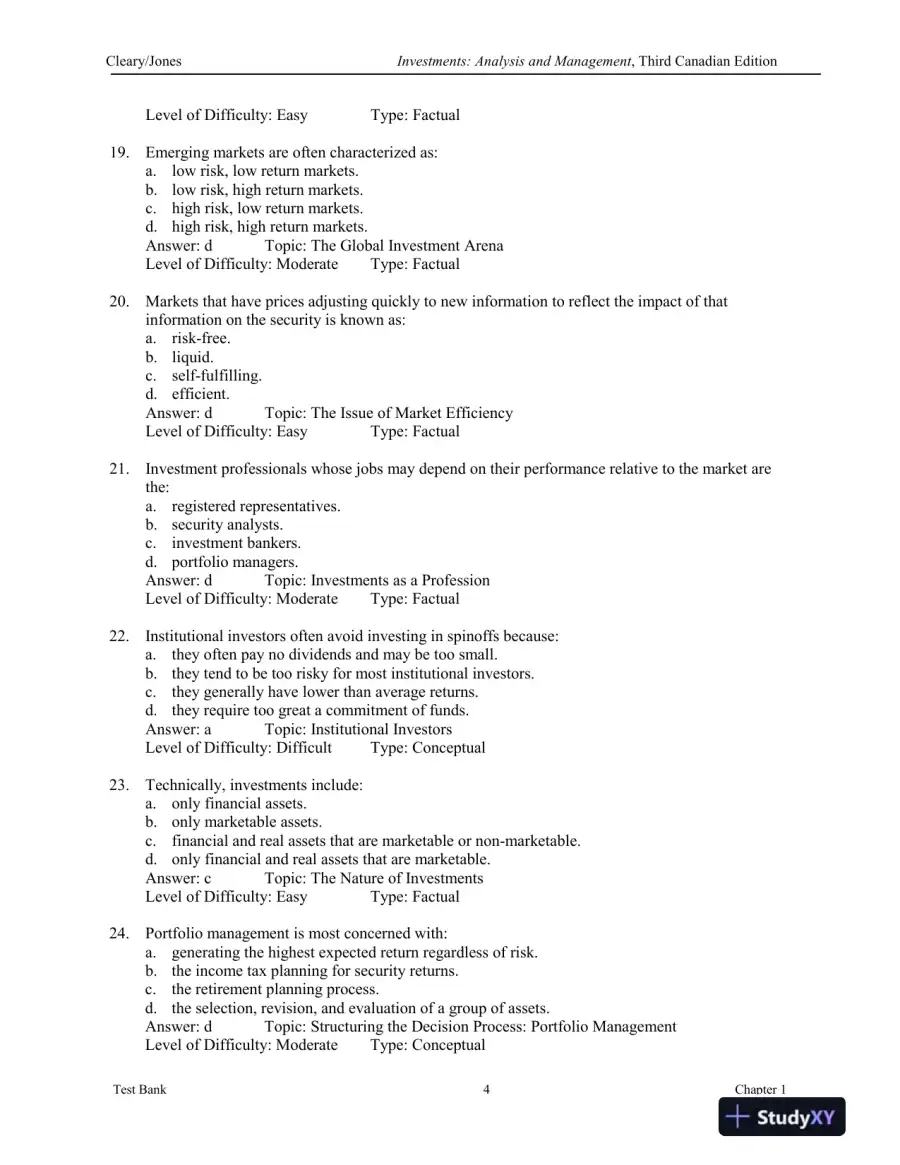 Investments : Analysis And Management, Third Canadian Edition Test Bank, page 5