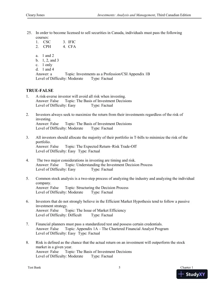 Investments : Analysis And Management, Third Canadian Edition Test Bank, page 6