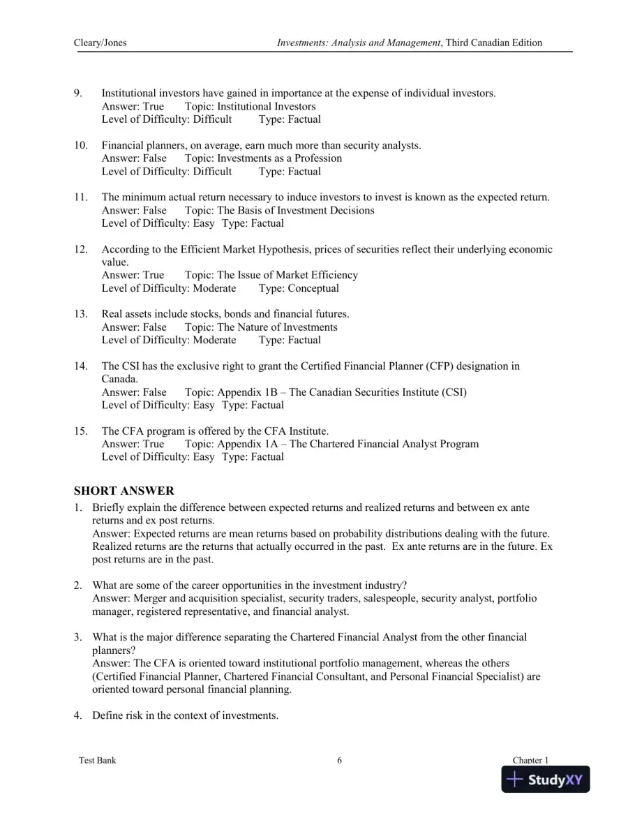 Investments : Analysis And Management, Third Canadian Edition Test Bank, page 7