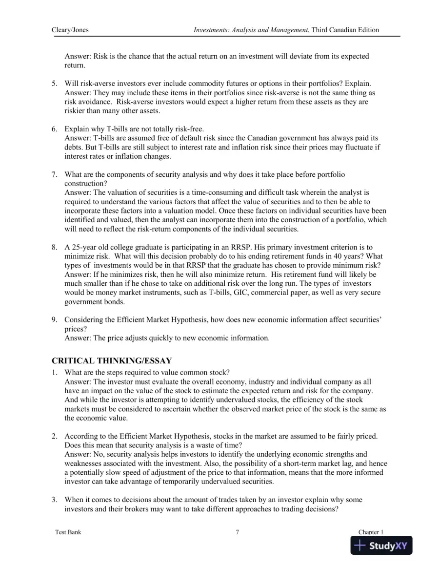 Investments : Analysis And Management, Third Canadian Edition Test Bank, page 8