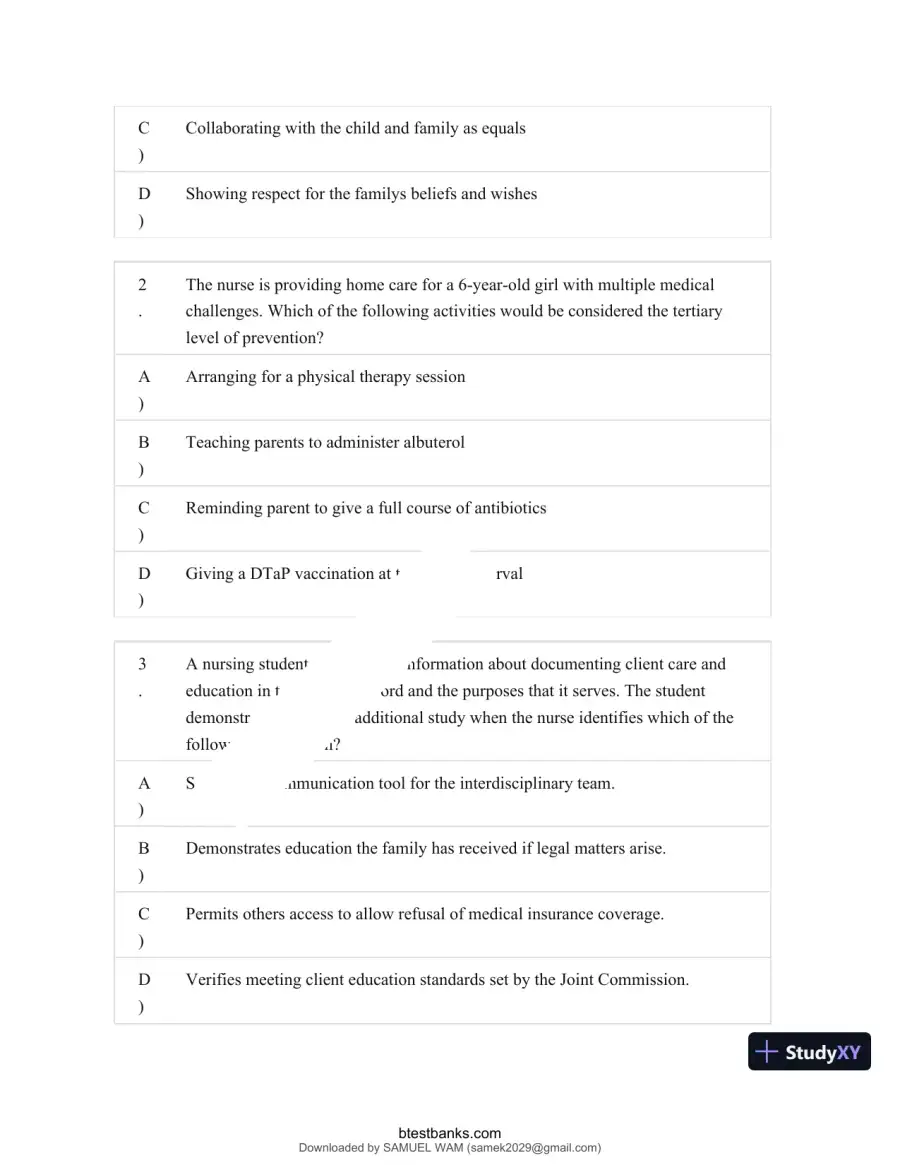 Test Bank for Maternity and Pediatric Nursing, 4th Edition (Chapters 1-51), page 13